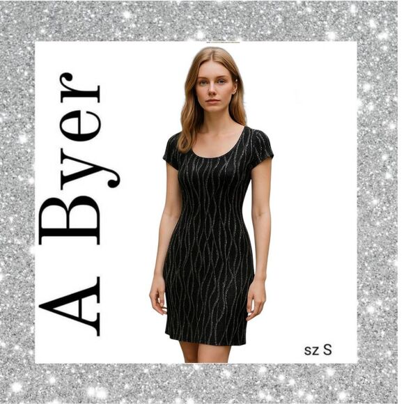 Little Black Dress Stretchy w Silver Sparkle Detail  Designer A Byer - Picture 1 of 9
